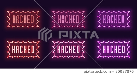 Neon icon set of stamp Hacked. Vector glowing text Neon icon set of stamp Hacked. Vector glowing text 50057876