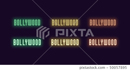 Neon icon set of Bollywood word. Bright Neon text 50057895