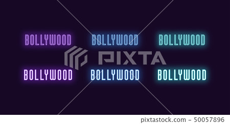 Neon icon set of Bollywood word. Bright Neon text Neon icon set of Bollywood word. Bright Neon text 50057896