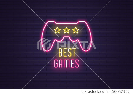 Neon composition of headline Best Games. Gaming Neon composition of headline Best Games. Gaming 50057902