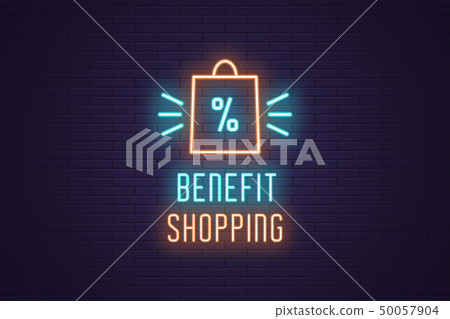 Neon composition of headline Benefit Shopping Sale Neon composition of headline Benefit Shopping Sale 50057904