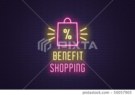 Neon composition of headline Benefit Shopping Sale Neon composition of headline Benefit Shopping Sale 50057905
