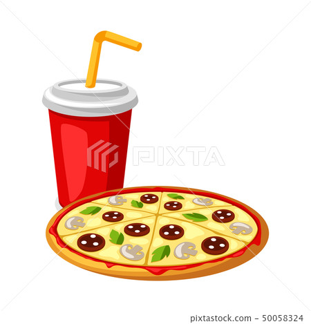 Illustration with fast food meal. Soda and pizza. Illustration with fast food meal. Soda and pizza. 50058324