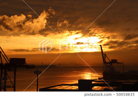 Sunset and gantry crane Sunset and gantry crane 50058635
