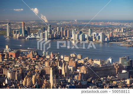 Aerial view of the Lower East Side of Manhattan with Brooklyn in the background Aerial view of the Lower East Side of Manhattan with Brooklyn in the background 50058811