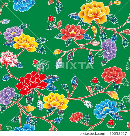 圖案緋紅色牡丹綠 圖案緋紅色牡丹綠 50058927