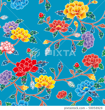 模式緋紅色牡丹淺藍色 模式緋紅色牡丹淺藍色 50058928