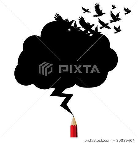 Birds black cloud and lightning drawing by red Birds black cloud and lightning drawing by red 50059404