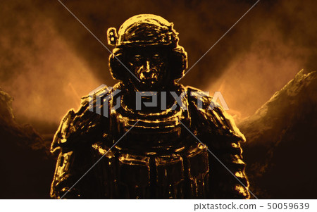 Soldier stands against backdrop of spaceship 50059639