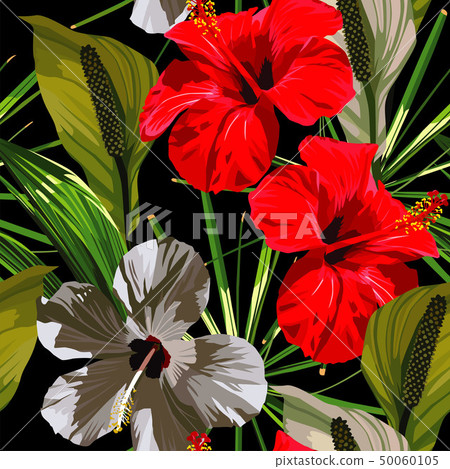 hibiscus red white exotic flower pattern 50060105