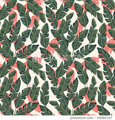 Exotic banana leaves dark green pink color 50060197