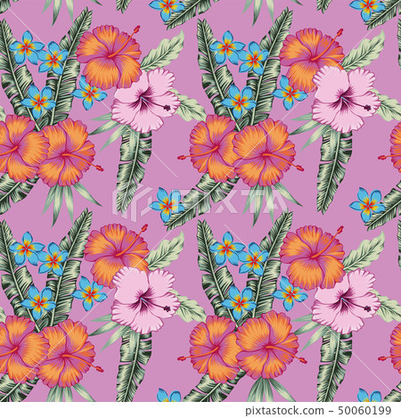 Hibiscus flowers plumeria diferent color seamless 50060199