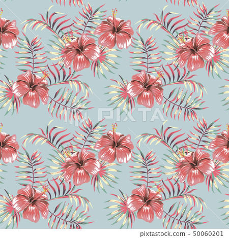 Flowers hibiscus jungle leaves pastel color 50060201