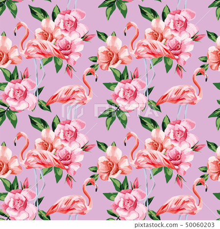 Flamingo rose flowers pink color seamless pattern 50060203