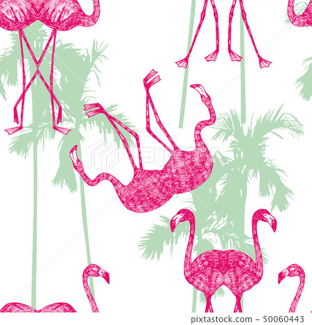 Mirror flamingo on the palm background Mirror flamingo on the palm background 50060443