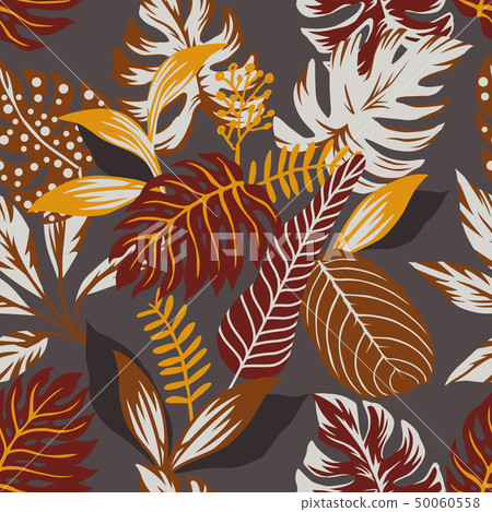Abstract autumn color leaves seamless grey Abstract autumn color leaves seamless grey 50060558