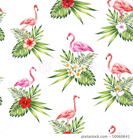 Seamless pattern pink flamingo with flowers and Seamless pattern pink flamingo with flowers and 50060641