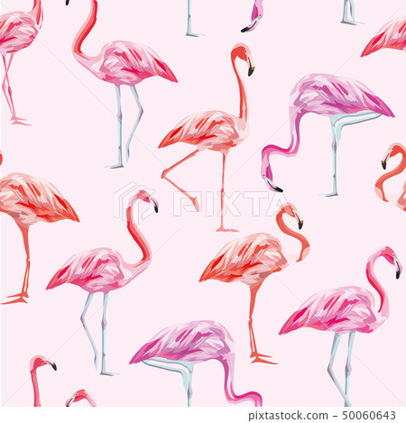 Flamingo seamless pattern pink background 50060643