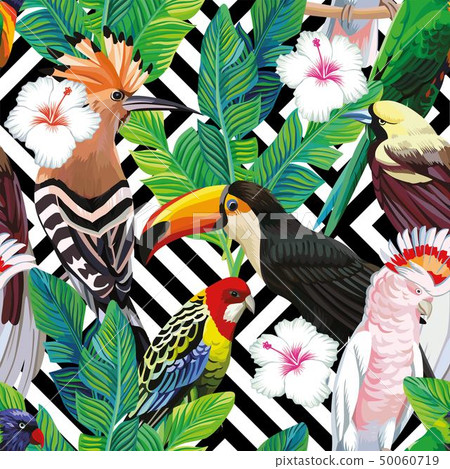 tropical bird leaves seamless geometric background tropical bird leaves seamless geometric background 50060719