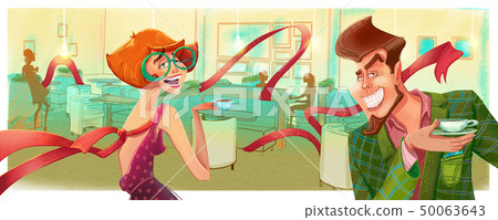 Woman and man holding a cup in cafe 50063643