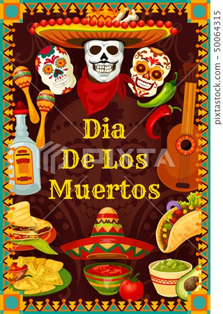 Dia de los Muertos Mexican skull in sombrero 50064315
