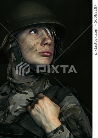 Portrait of young female soldier Portrait of young female soldier 50065187