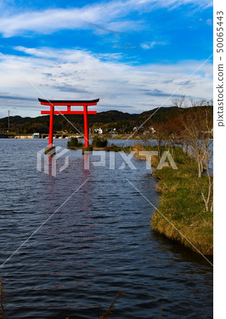 Water torii gate of Kameyama lake Kameyama dam, Kimitsu city, Chiba prefecture 50065443