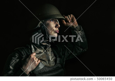 Portrait of young female soldier Portrait of young female soldier 50065450