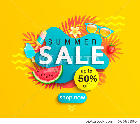 Summer Sale banner on yellow background. Summer Sale banner on yellow background. 50069890