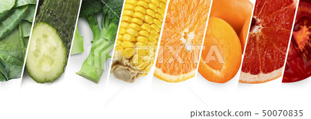 Rainbow collage of ripe fruits and vegetables 50070835