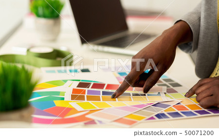 New collection. Fashion designer choosing colors, closeup 50071200