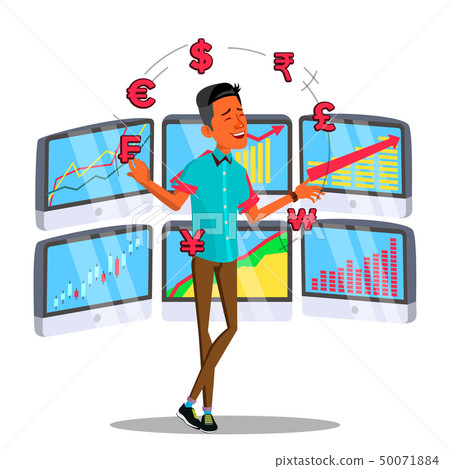 Character Online Trader Juggles Currency Vector Character Online Trader Juggles Currency Vector 50071884