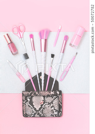 Beauty unicorn makeup brushes on silver pink 50072782