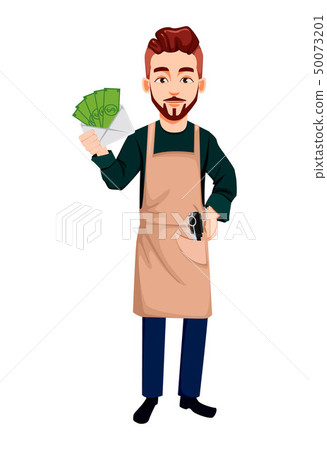 Barber man in hipster style holding money Barber man in hipster style holding money 50073201