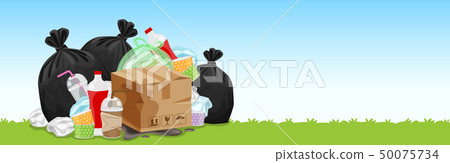 lots of garbage bags plastic waste at grass floor lots of garbage bags plastic waste at grass floor 50075734