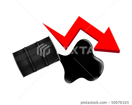 crude oil barrels with falling graph symbol red 50076103