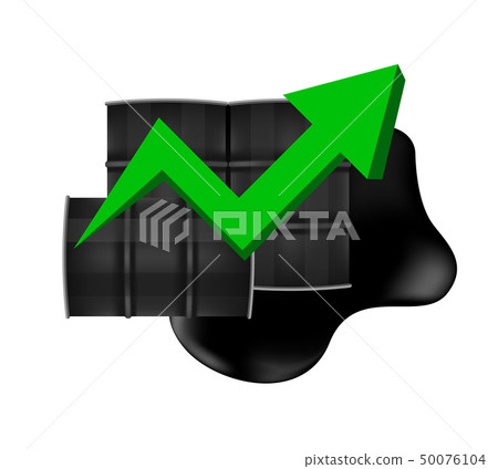crude oil barrels with pointing up graph symbol 50076104