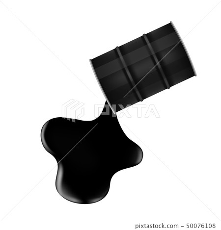 black metal barrel and crude oil drop and spill 50076108