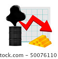 crude oil with falling graph and gold bar symbol 50076110