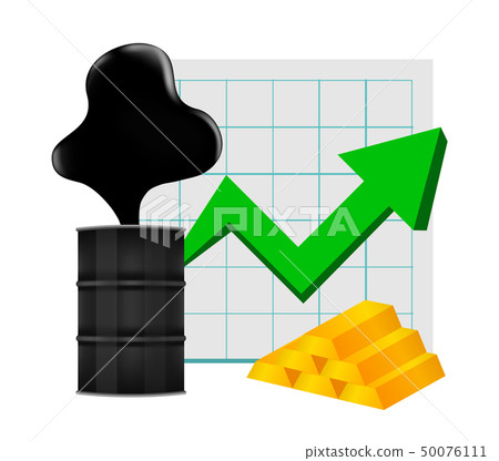 crude oil with pointing up graph and gold bar 50076111