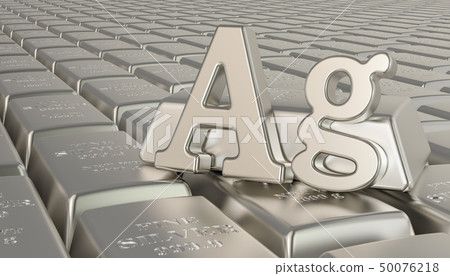 Silver ingots background with Ag symbol 50076218
