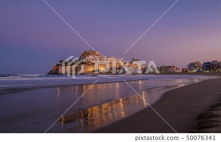 Peniscola skyline and castle beach sunset in Castellon of Spain Peniscola skyline and castle beach sunset in Castellon of Spain 50076341