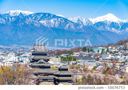 从松本市观察台观察的松本城和市区 长野县 图库照片