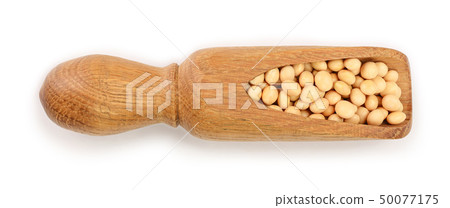 soybeans in wooden scoop isolated on white background top view 50077175