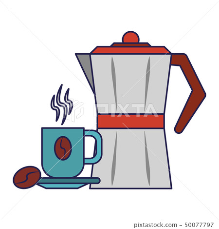 Coffee bean cup and kettle with beverage blue lines Coffee bean cup and kettle with beverage blue lines 50077797