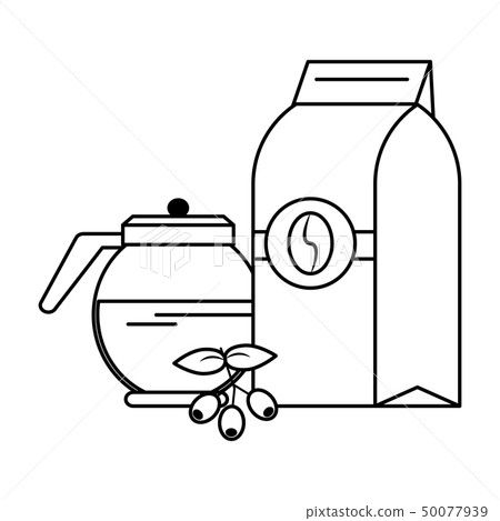 Coffeebag and pot with fresh coffee beans in black and white Coffeebag and pot with fresh coffee beans in black and white 50077939