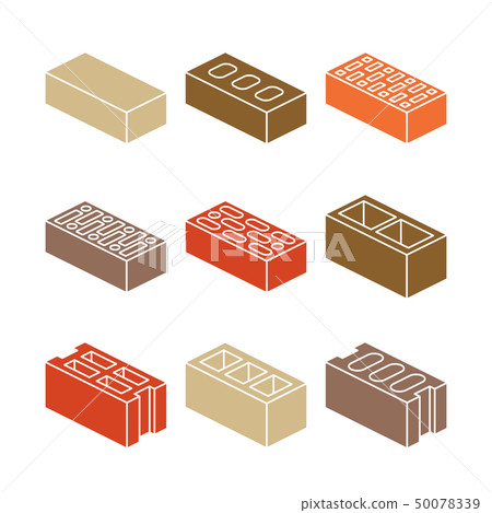 Building and contruction materials icons - colorful bricks on white background Building and contruction materials icons - colorful bricks on white background 50078339