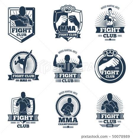 Retro mma vector emblems and labels. Fight club vintage logos Retro mma vector emblems and labels. Fight club vintage logos 50078989