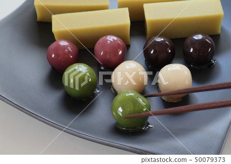 Colorful Japanese sweets Ankodama and strawberry yoyokan 50079373