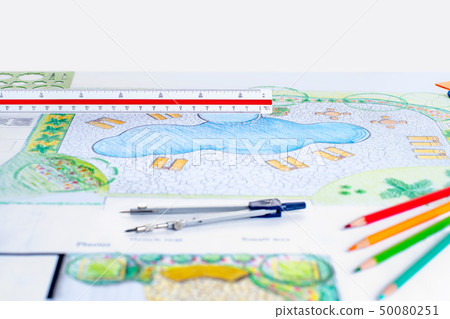 Landscape architect design backyard pool plan  50080251